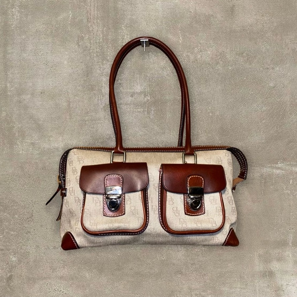 Dooney & Bourke leather trim canvas mini shoulder bag, y2k, vintage